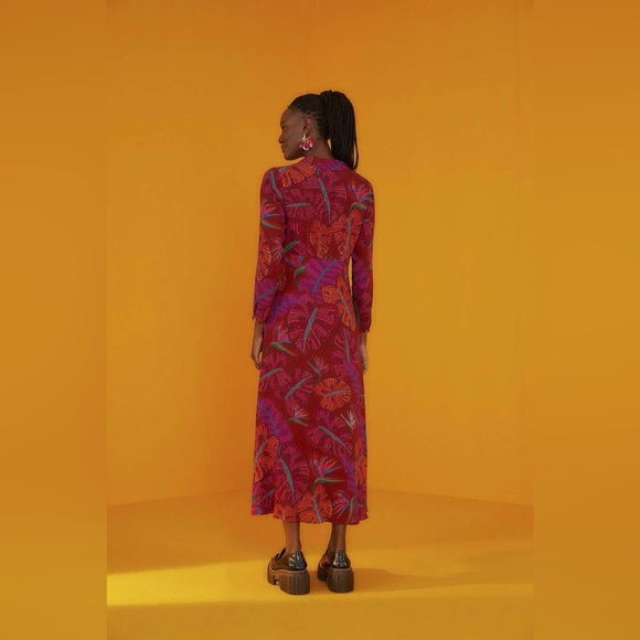 NWT Farm Rio Red Delicate Leaves Maxi Dress M - Picture 4 of 13